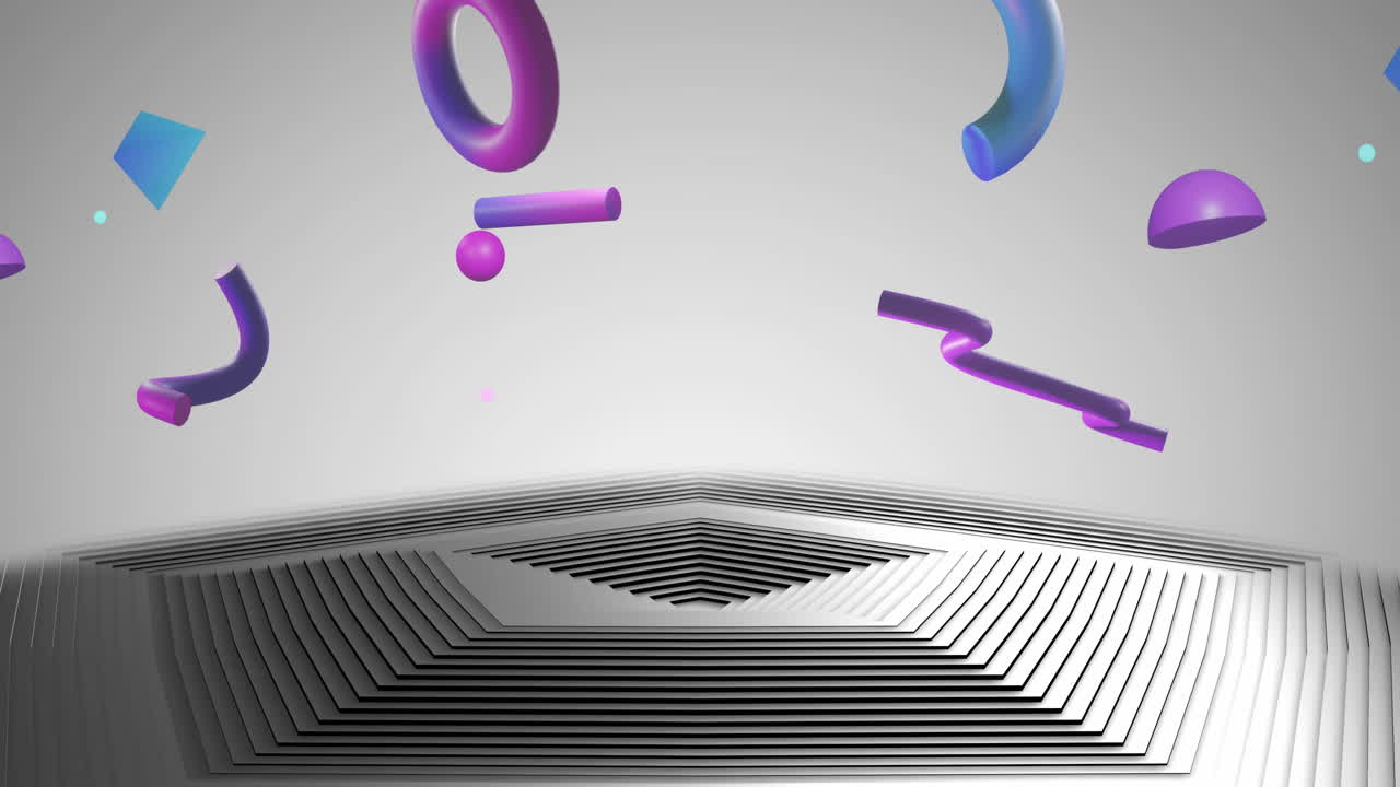 animación de formas 3d abstractas sobre una superficie hexagonal gris en movimiento con fondo gris