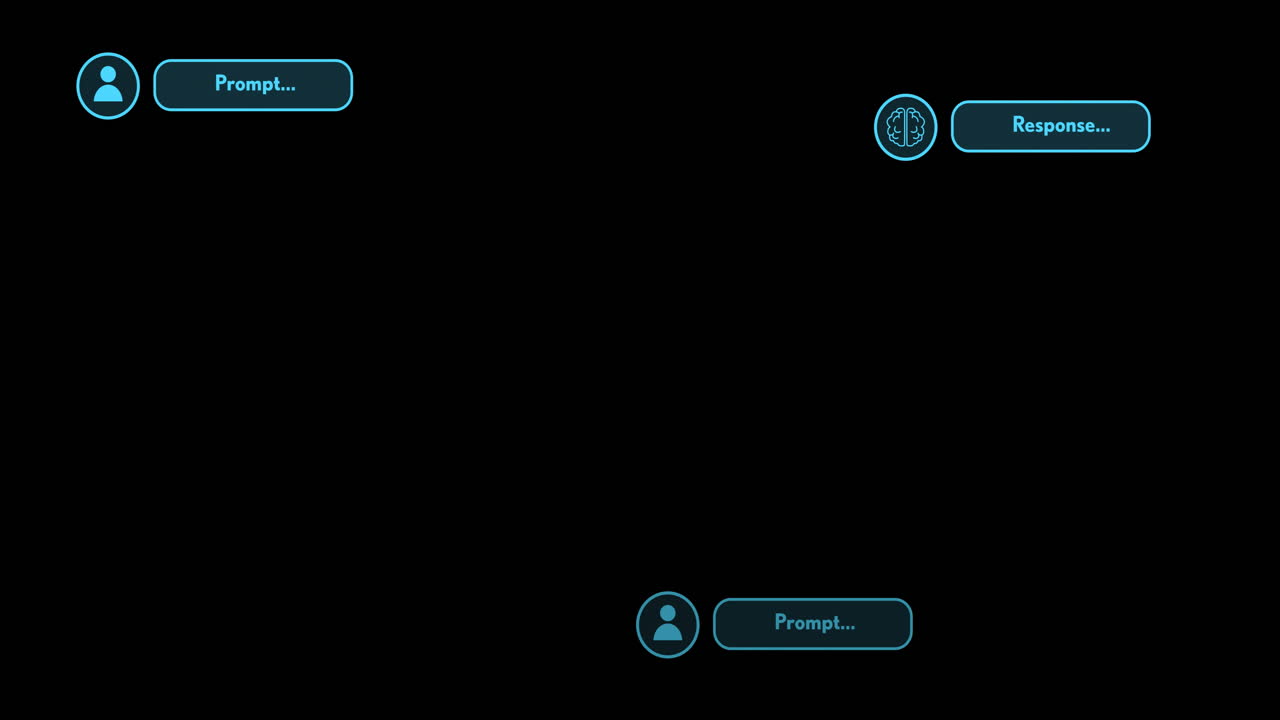 검은색 배경에서 채팅 및 ai 데이터 처리의 애니메이션