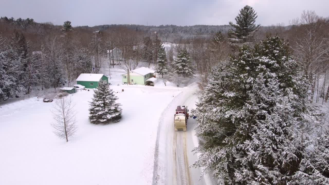 Heavy Garbage Truck at Work in Snow-Covered Streets