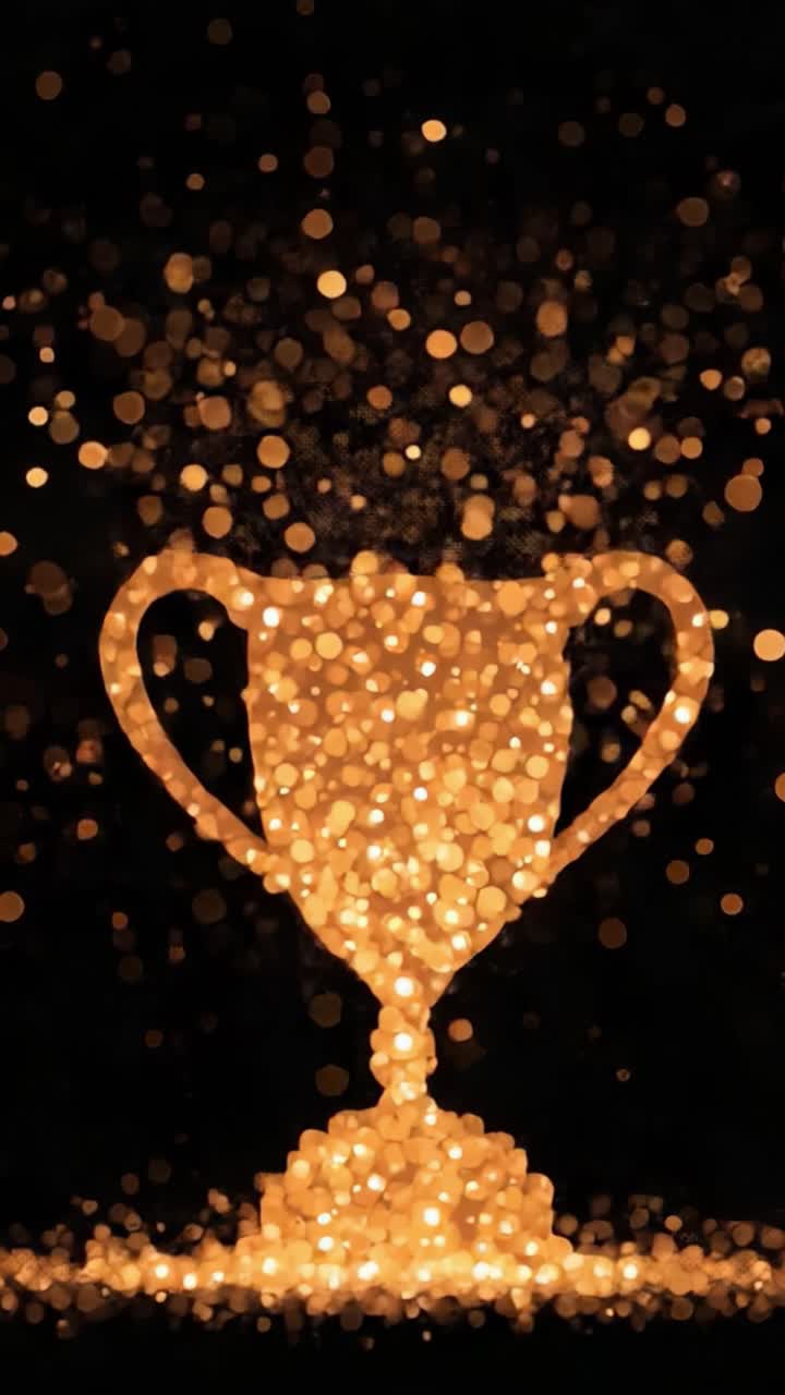 Una splendida rappresentazione della vittoria: un trofeo d'oro scintillante illuminato da luci sfavillanti, che rappresenta il successo e la celebrazione attraverso magici effetti bokeh.
