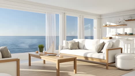 bright coastal living room with ocean view