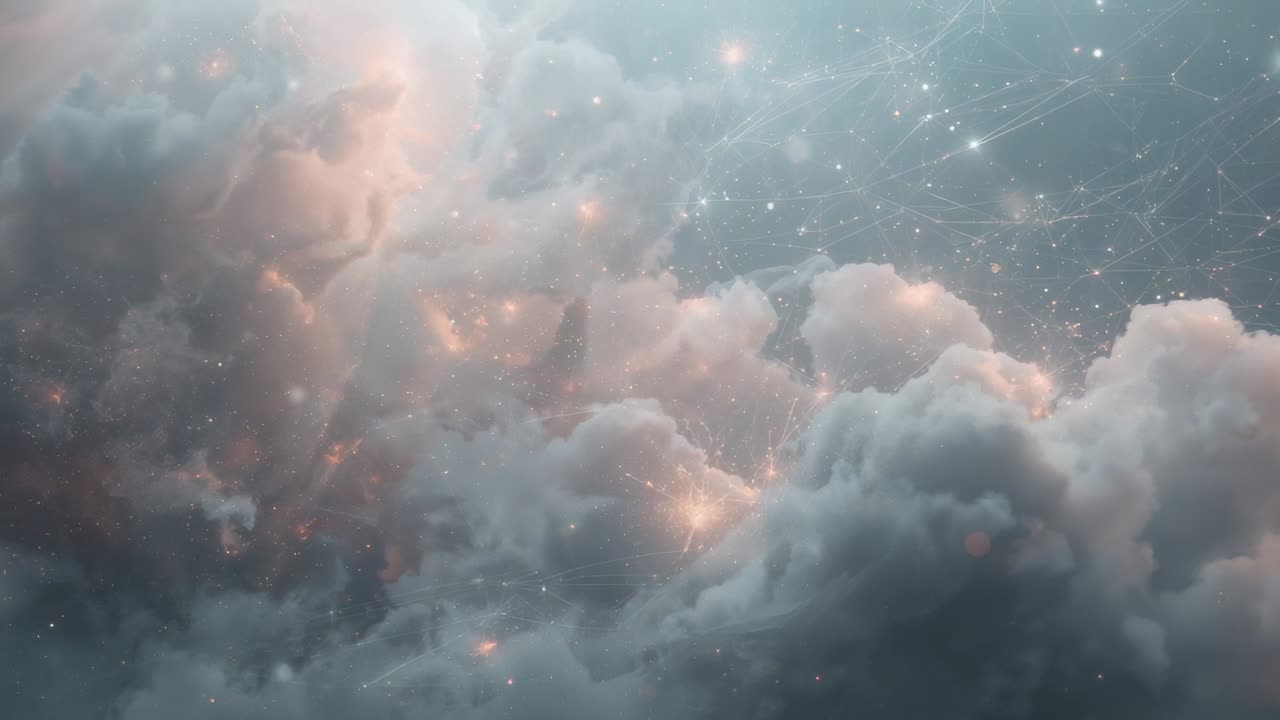 Drifting cloud bank reacting to soft updrafts, revealing warm glows and sparks at high altitude