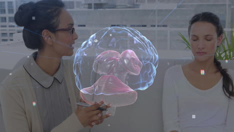 animación del cerebro digital sobre mujer caucásica consultora psicóloga