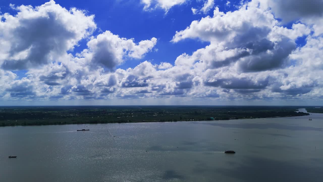 Aerial View Pan of the River in Can Tho.