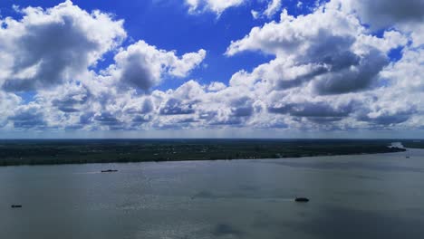 aerial view pan of the river in can tho.
