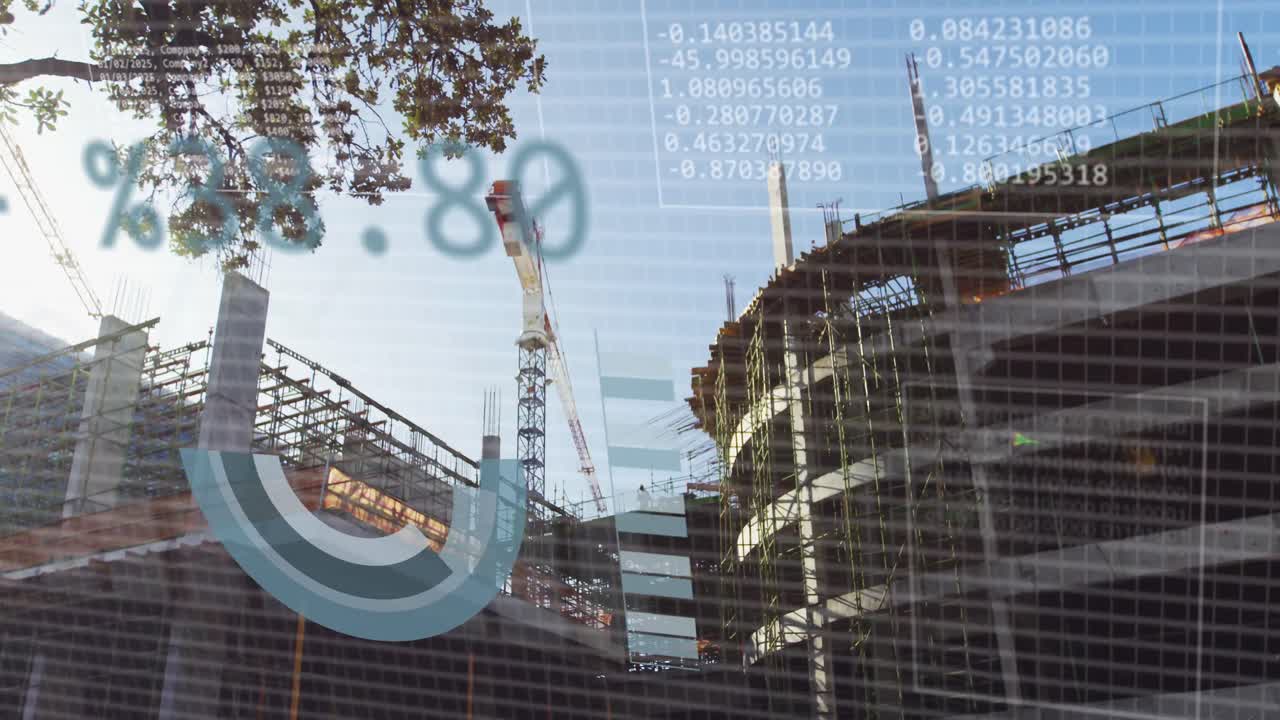 Animation of data processing over construction site