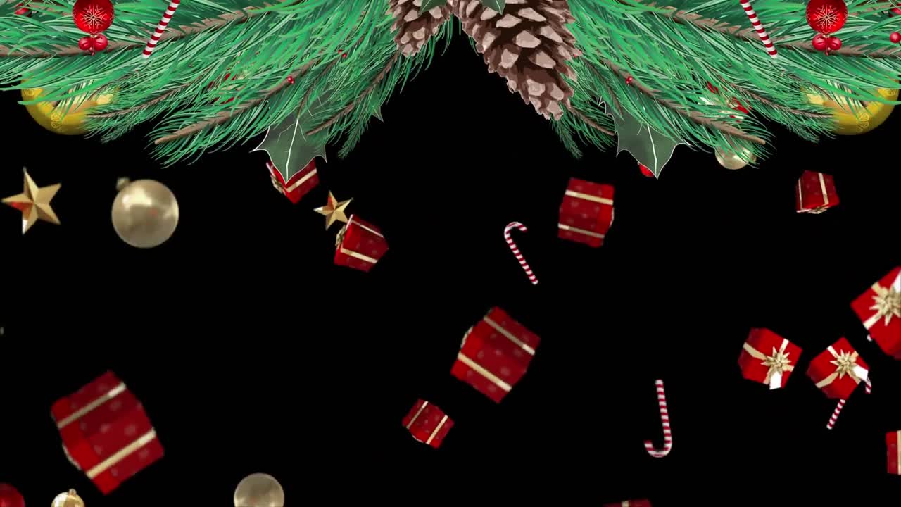 animación digital de la corona de navidad contra las cañas de caramelo de navidad