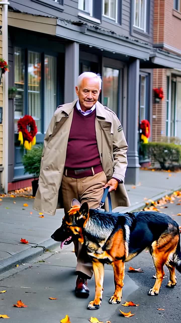 Senior Man Walking His Dog in the City