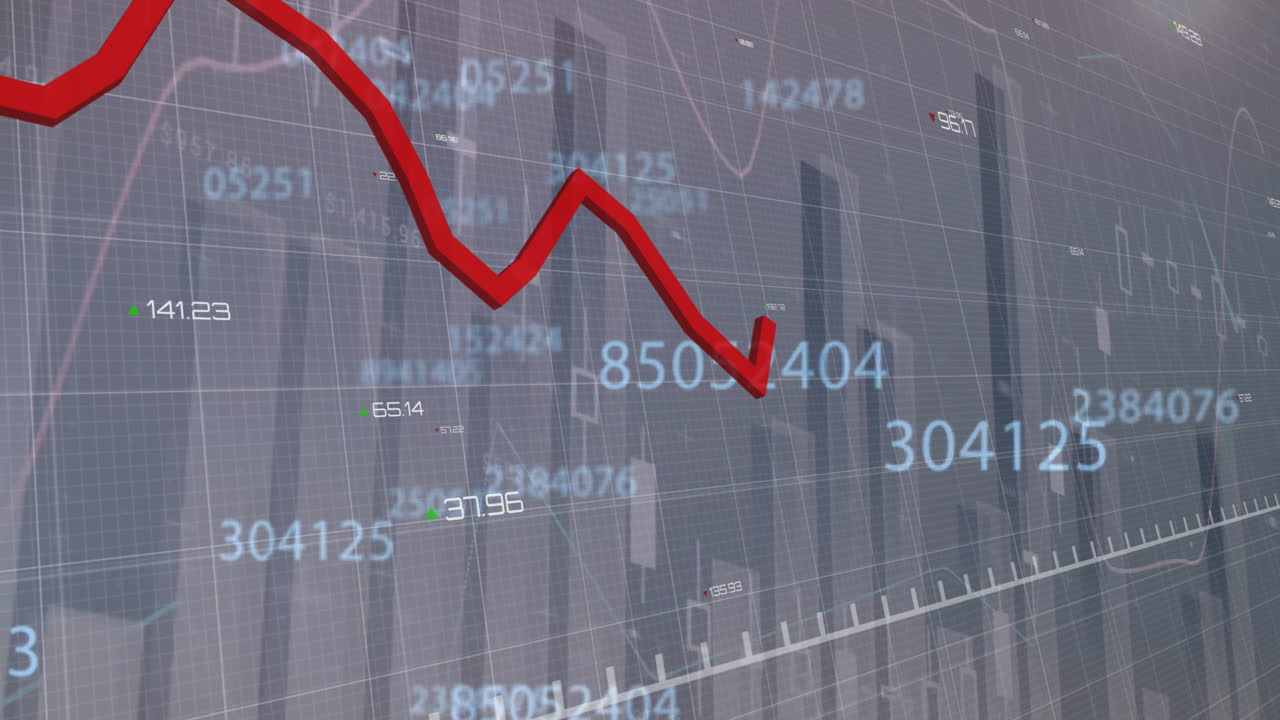 animación de la línea roja y procesamiento de datos digitales sobre fondo gris