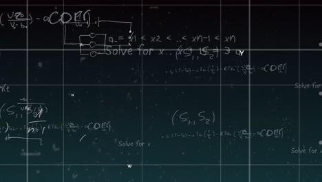 Animation-of-mathematical-equations-over-black-background