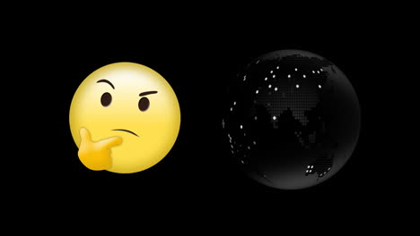 animación de iconos emoji digitales y globo sobre fondo negro