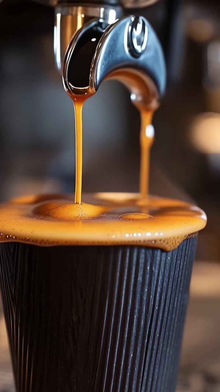 A Barista's Art: Capturing the Perfect Espresso Flow into a Styled Coffee Cup with Rich Crema and an Inviting Aroma