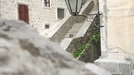 Walking through old town of Kotor in Montenegro with cat&#039;s lying around on the buildings