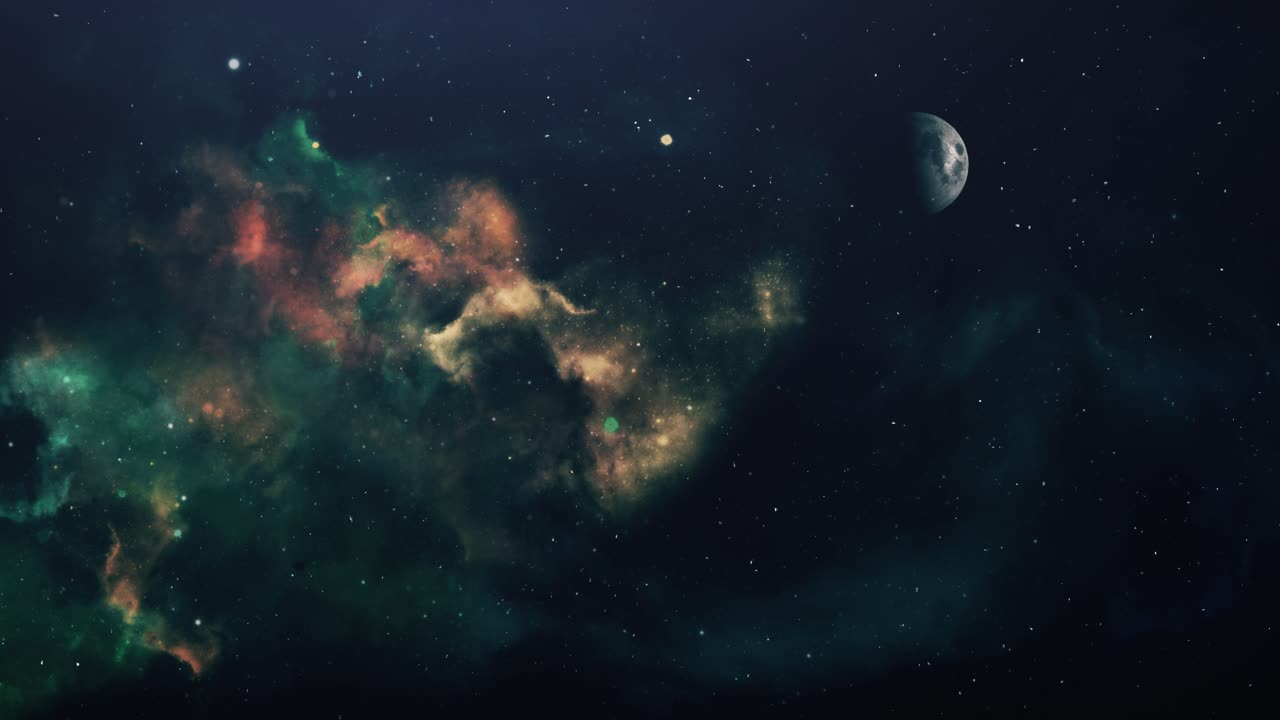 4K a planet and a floating nebula cloud in the universe