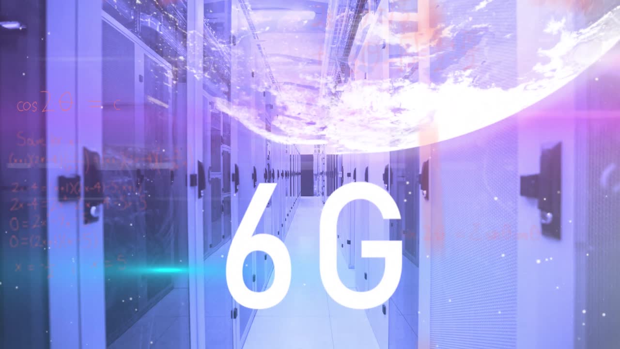 컴퓨터 서버  ⁇ 에서 6g 텍스트, 글로브 및 수학 계산의 애니메이션