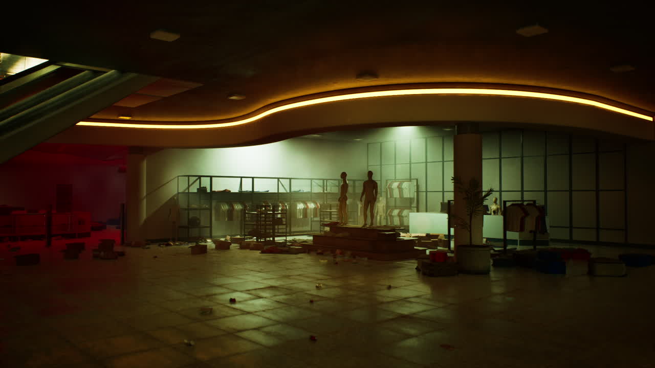 interior de la tienda devastado por ladrones durante una redada nocturna en un área urbana