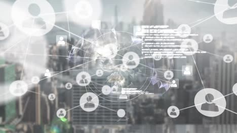 animation of network of connections over cityscape