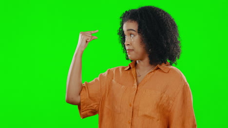 small, size and green screen with woman face
