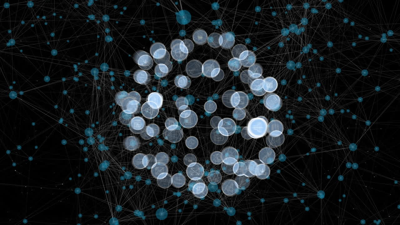 animación de la red de conexiones con iconos digitales