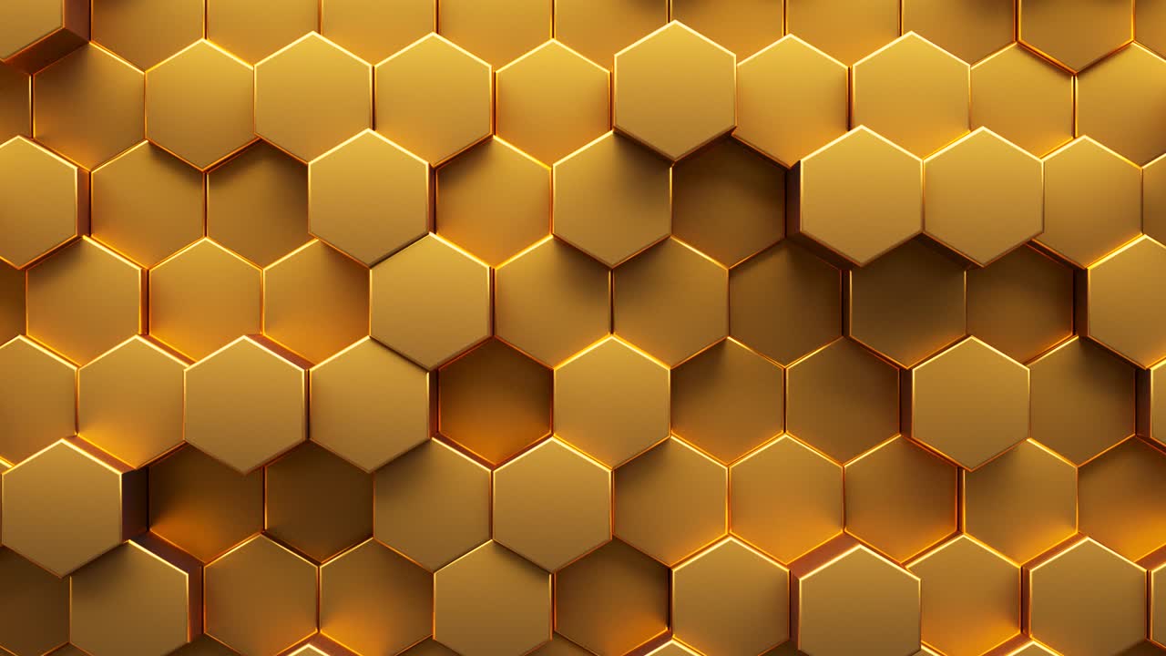 fondo abstracto animado de hexágono dorado. representación en 3d