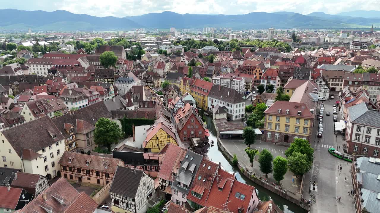 Colmar France old town centre drone, aerial 4K footage