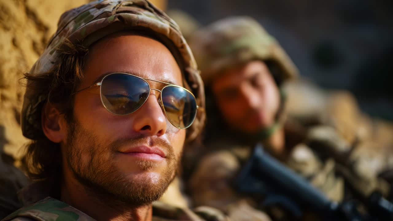 A Moment of Reflection: Soldiers in Combat Gear Relaxing in a Military Setting, Highlighting the Challenges and Brotherhood Experienced During Deployment in a War-Torn Environment