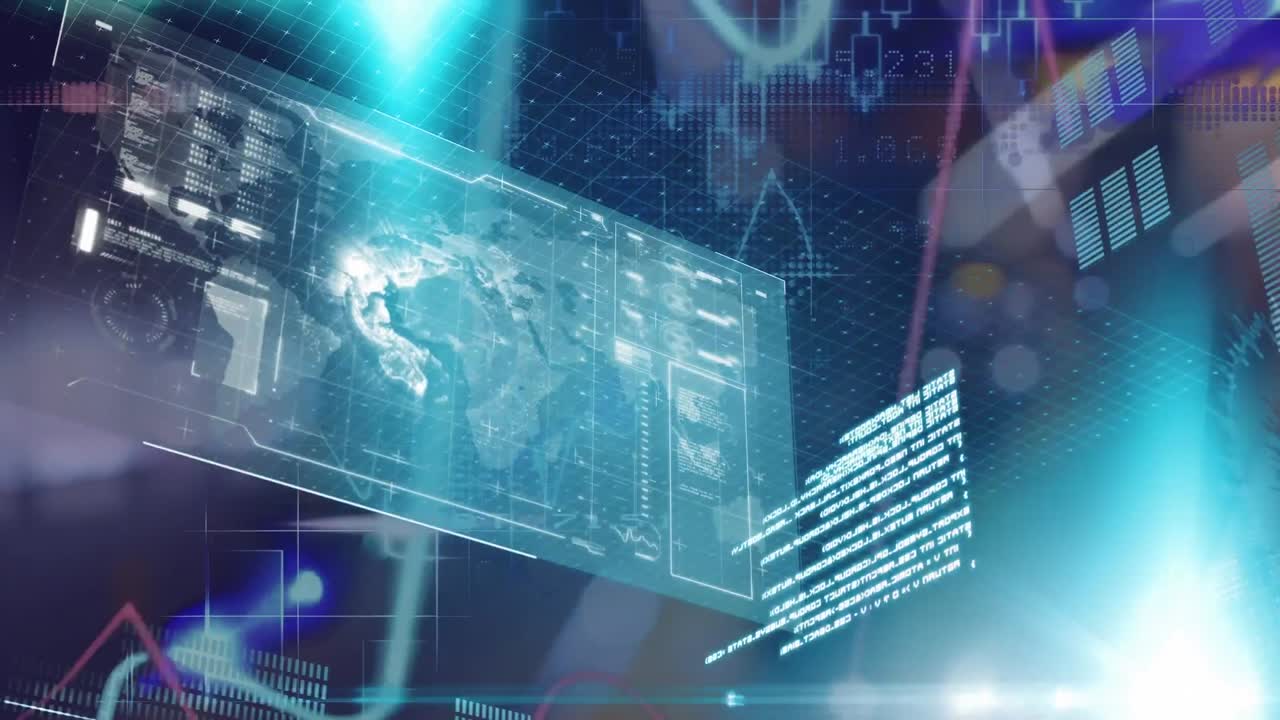 Animation of statistics and data processing on screen over out of focus lights