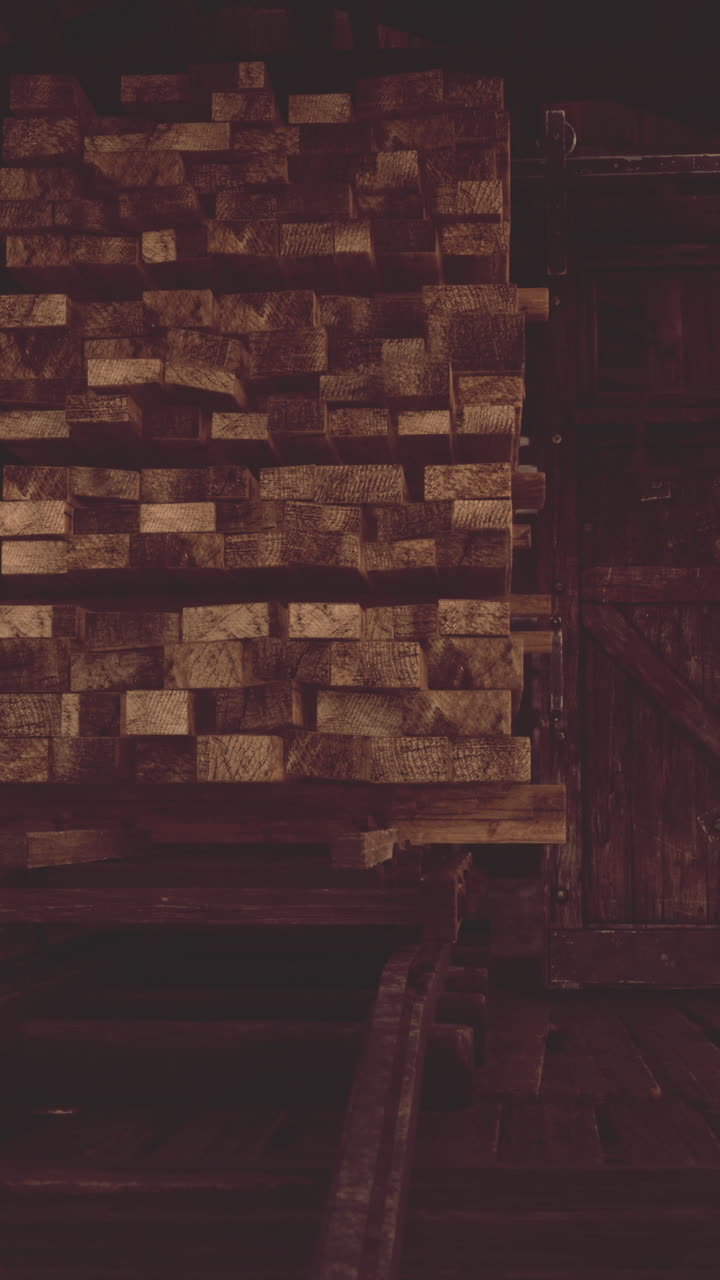 madera apilada en un almacén