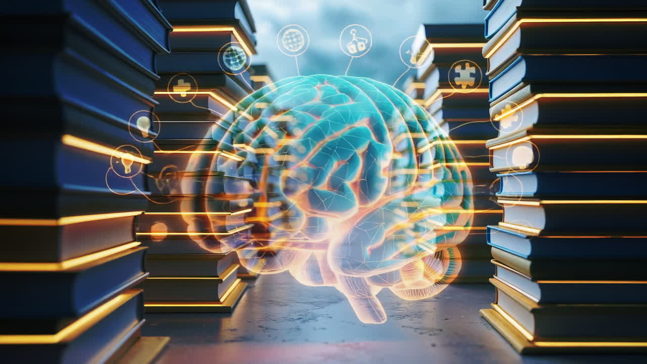 Conceptual Image of Brain, Books, and Knowledge