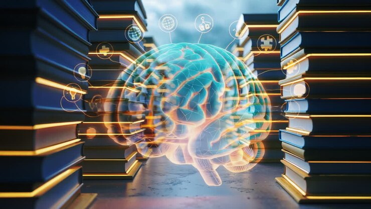 Conceptual Image of Brain, Books, and Knowledge