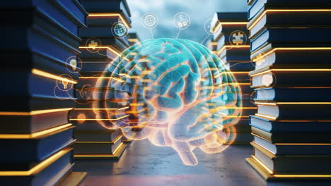 conceptual image of brain, books, and knowledge