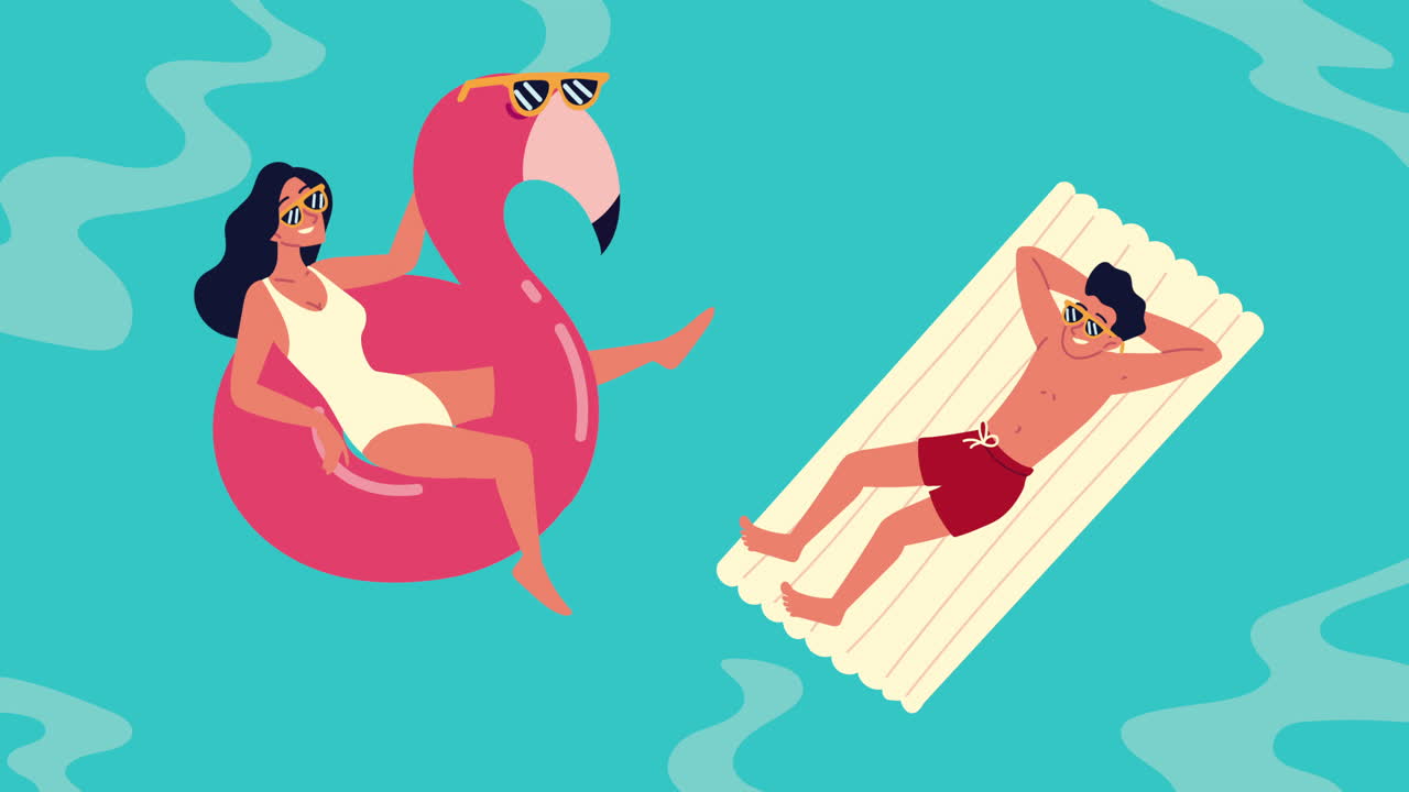 couple relaxing in pool floating animation