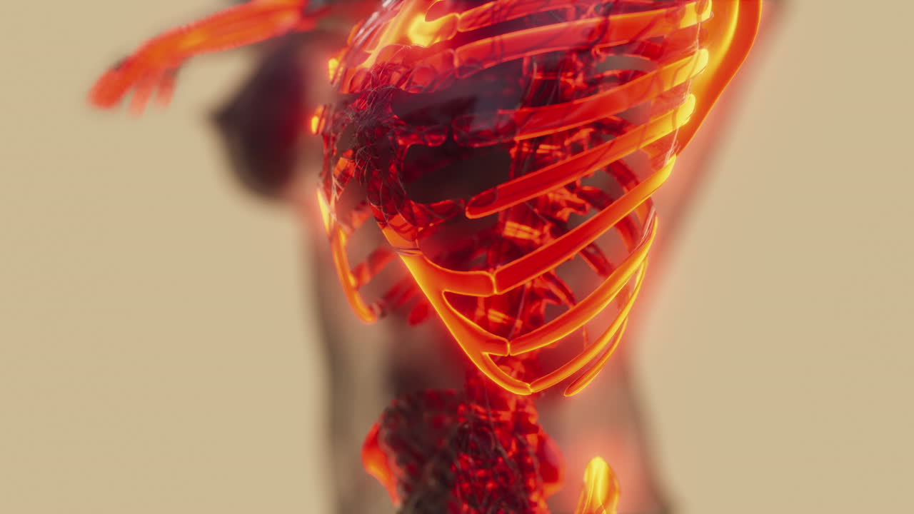 눈에 띄는 골격  ⁇ 가 있는 투명한 인간 몸