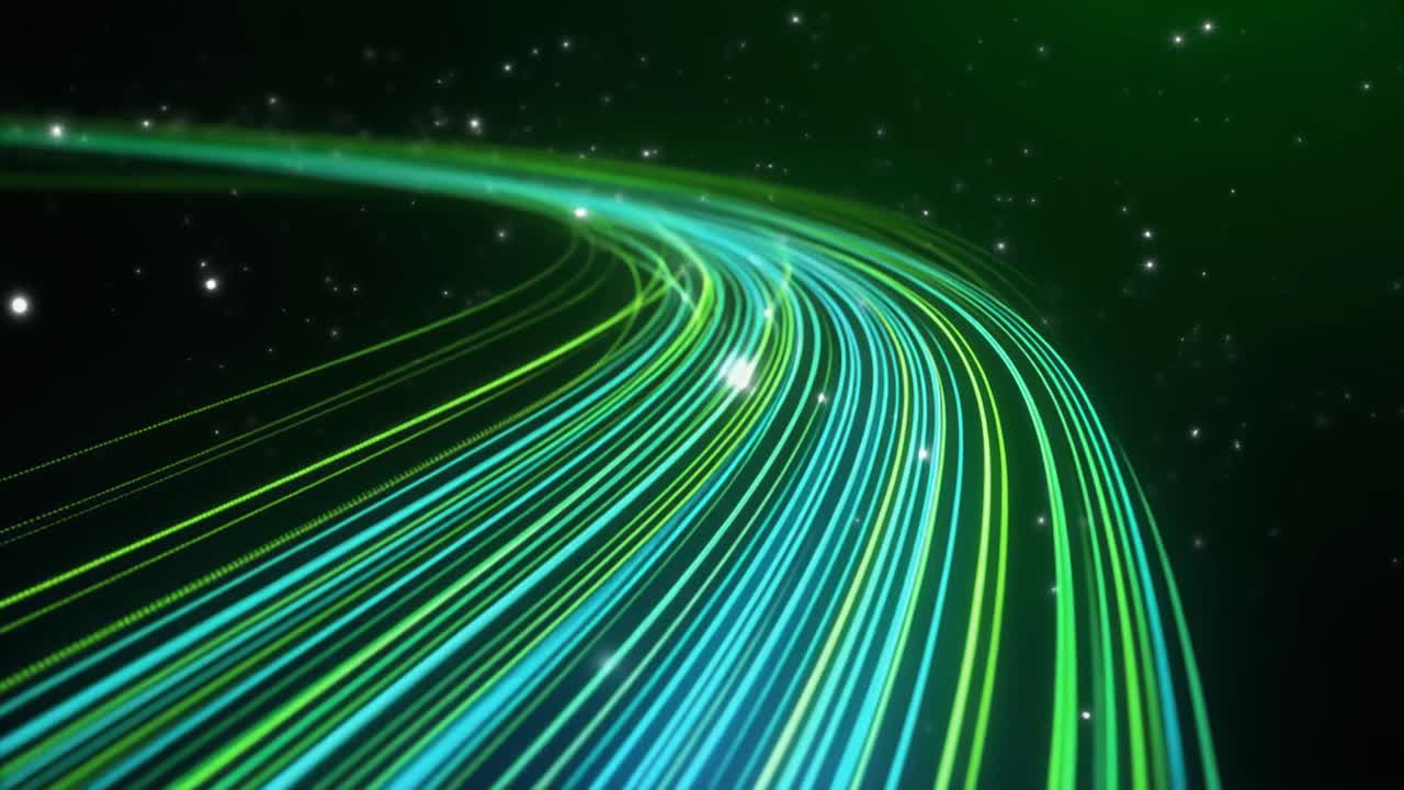 Futuristisk digital datastrøm med grønne og blå lys