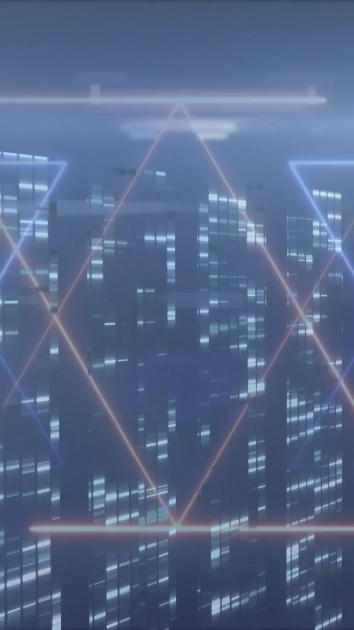 Animation of data processing over glowing computer circuit board