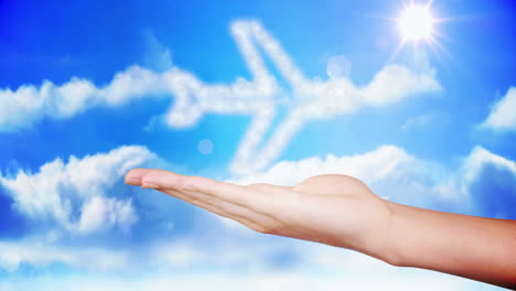 Hand-presenting-airplane-cloud-design