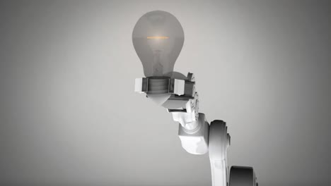 Roboterarm-Hält-Leuchtende-Glühbirne-Gegen-Nach-Oben-Zeigende-Pfeile