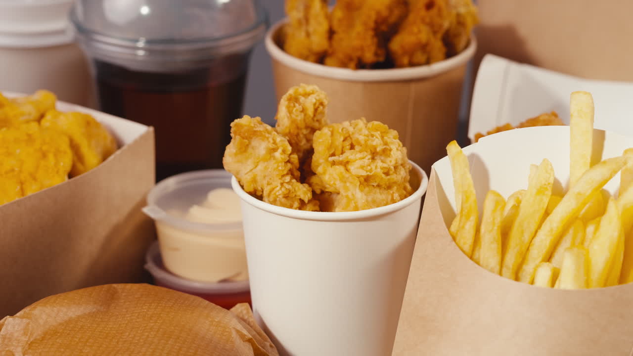 Hand grabbing fried chicken from takeout order