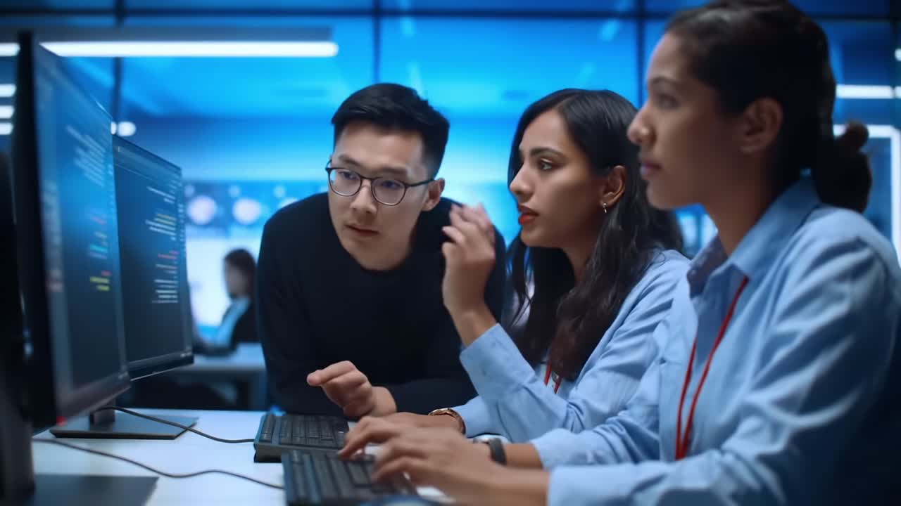 Focused Professionals Engaged in Collaborative Programming at Modern ...