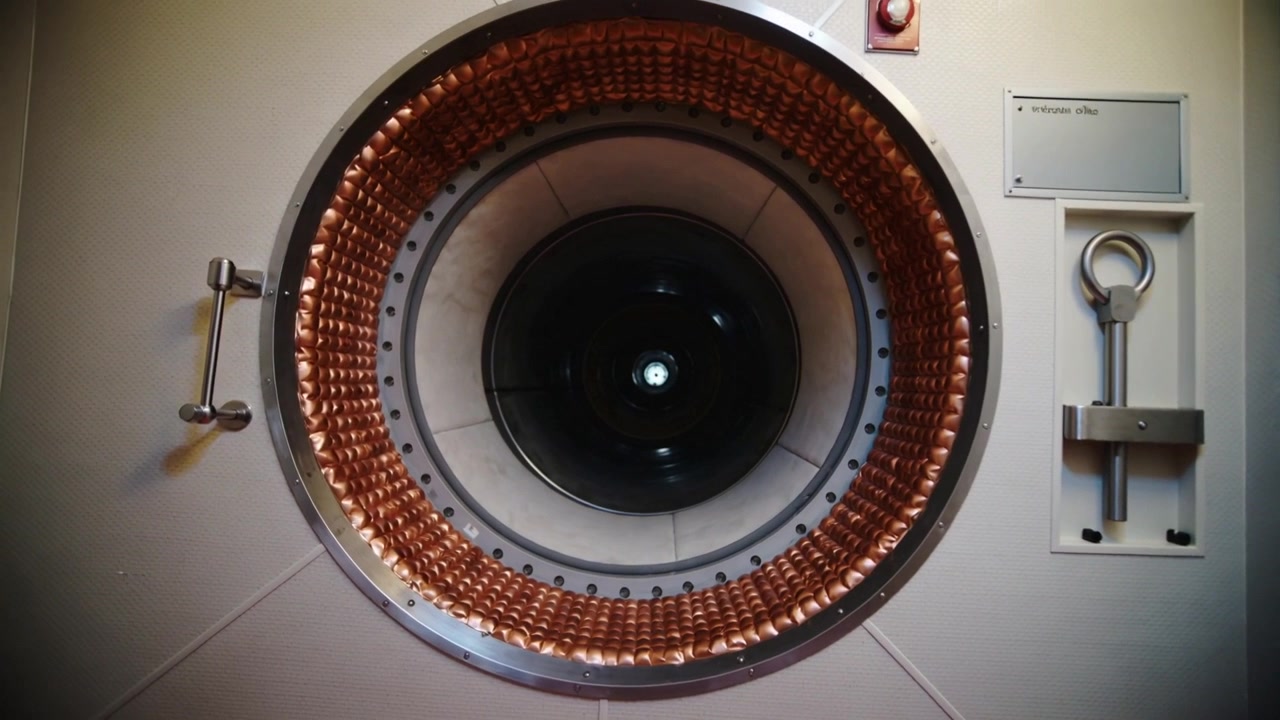 Staying circular unit with dark lens copper-ring on panel while camera shifting light showing parts