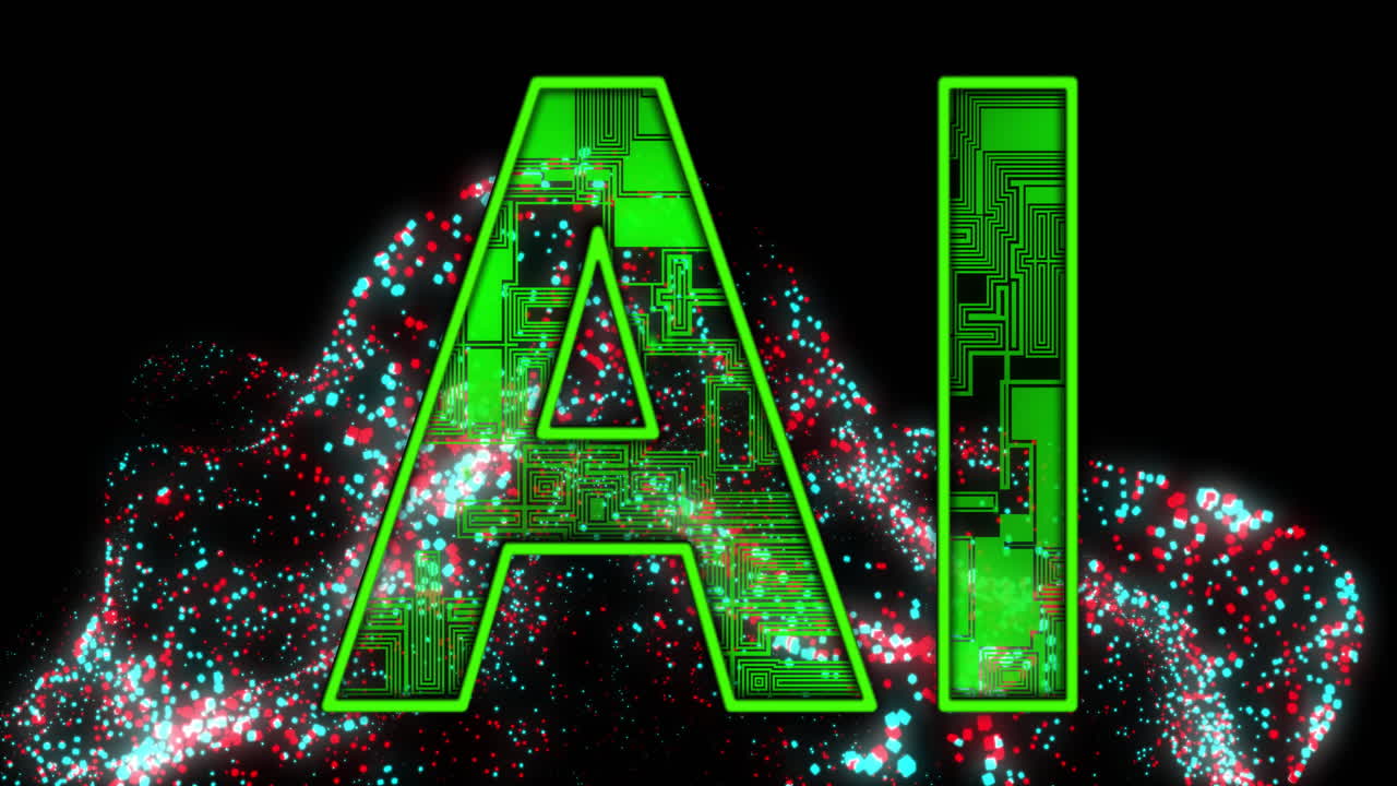 검은색 배경에서 ai 텍스트와 반이는 연결의 애니메이션