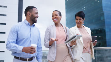walking, talking and business people on balcony