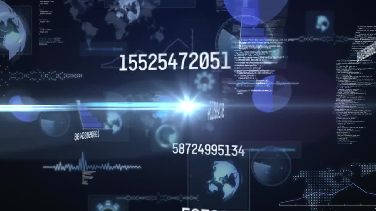 Animazione di scope che scansionano con numeri ed elaborazione dati.