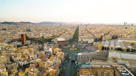 above barcelona's busiest traffic thoroughfare junction at the roundabout of placa d espanya