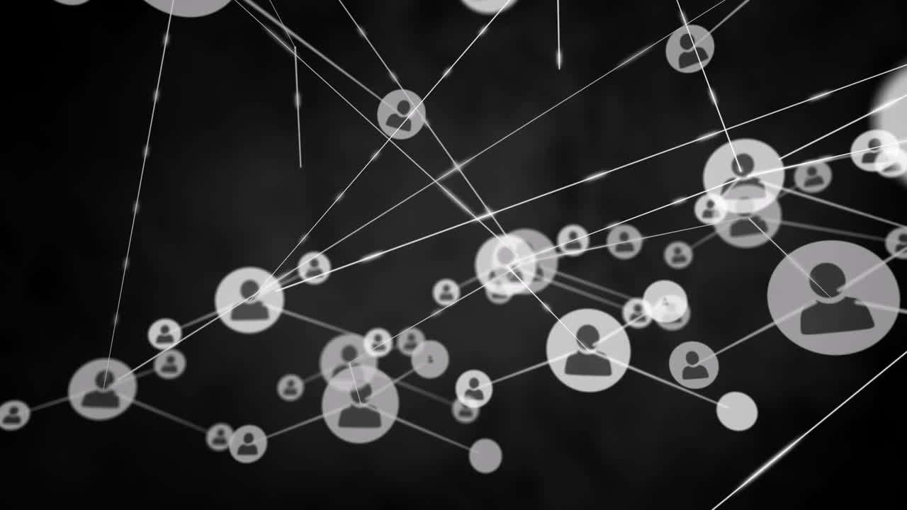 Animation of profile icons connected with lines against abstract background