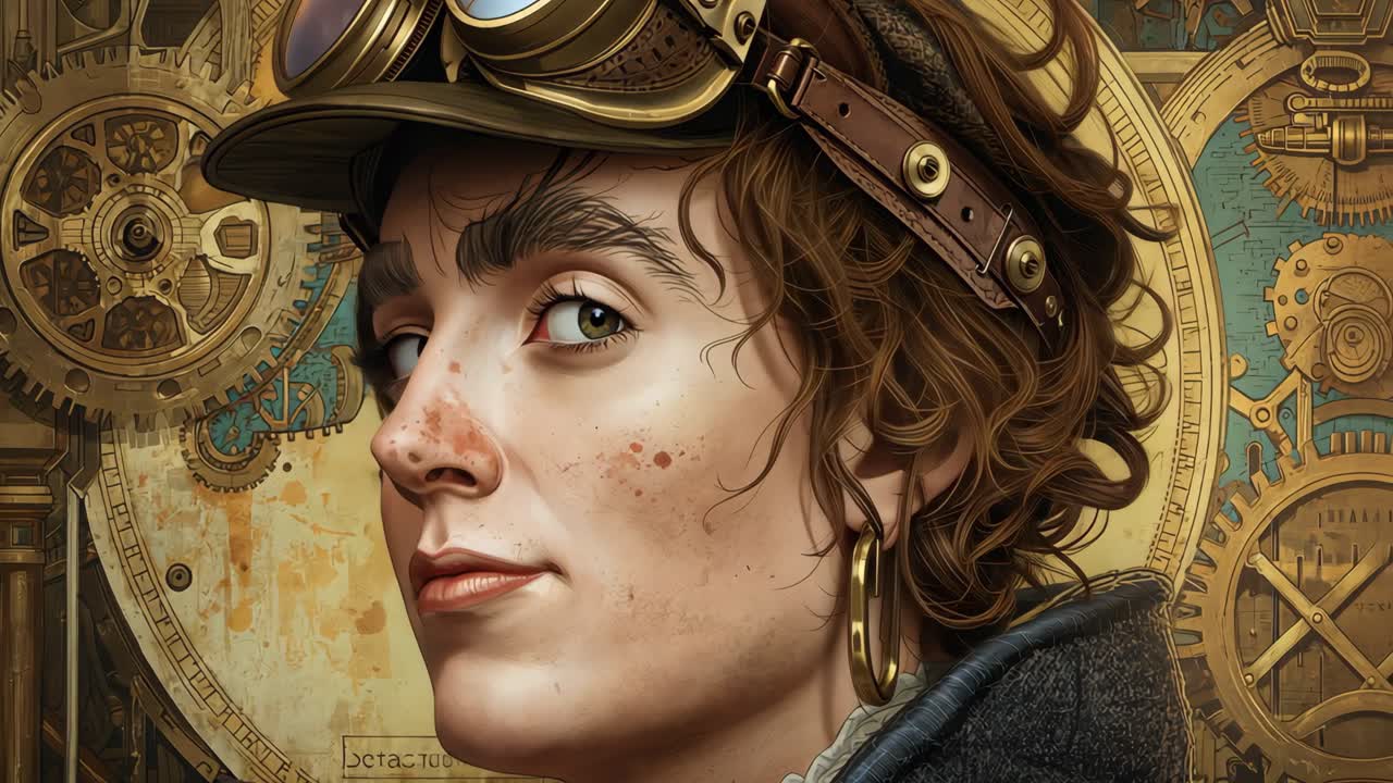 Steampunk Woman Portrait with Gears and Goggles