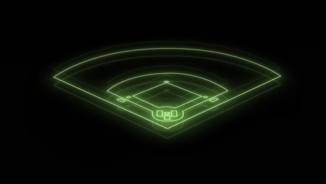 animation of green neon sports stadium on black background