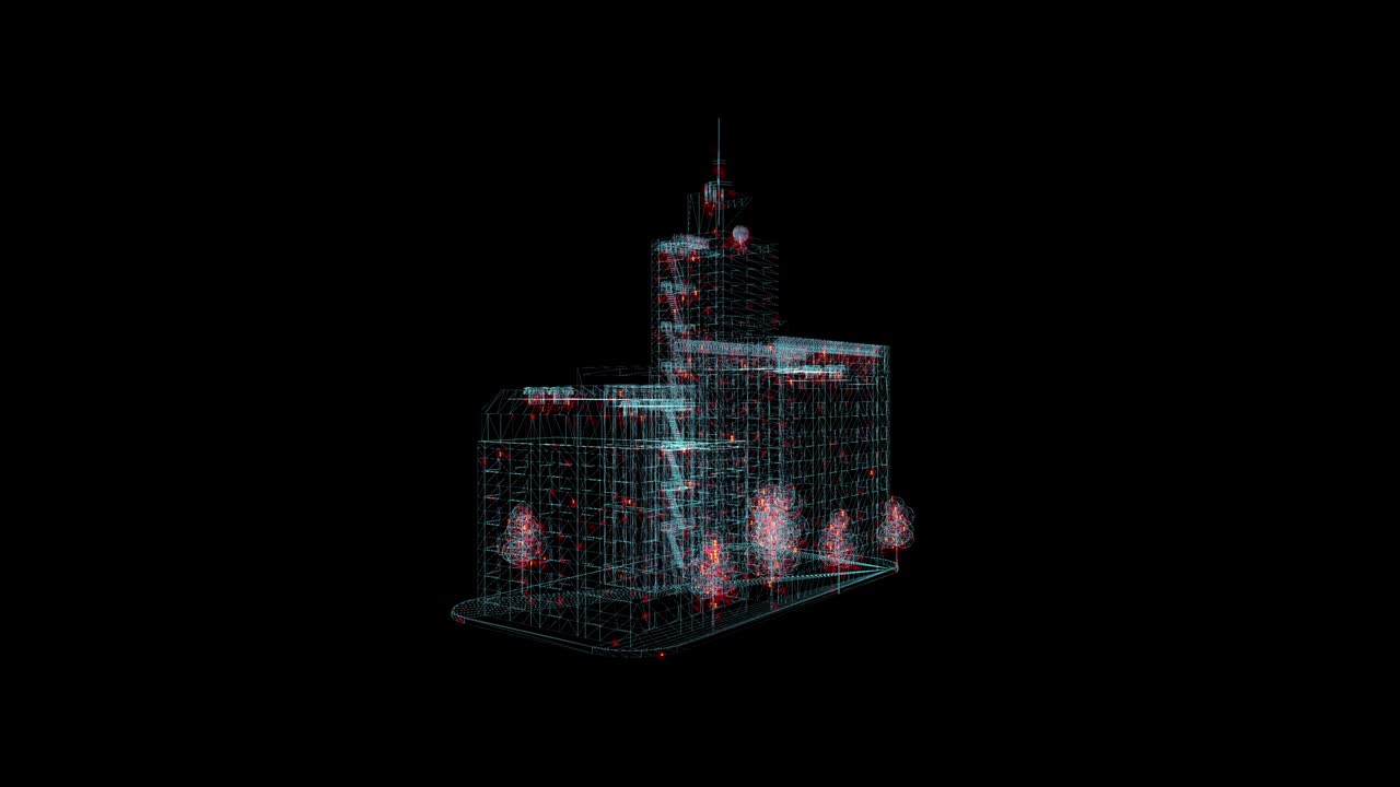 construcción de hologramas wireframe. buena animación 3d en un fondo negro con un bucle sin costuras para proyectos de futurismo
