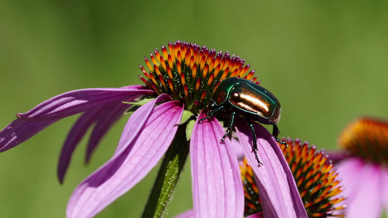 Metallic Green Beetle on a Purple Coneflower