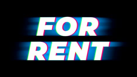 for rent text vintage glitch effect promotion.